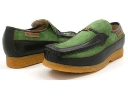 British Walkers Power Men s Green and Brown Leather Crepe Sole Slip Ons Cheap