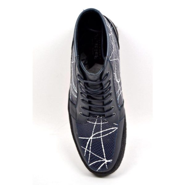 British Walkers Extreme Limited Edition Men s Navy Leather Linear Design High Tops Custom Made Sale