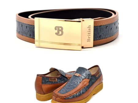 British Walkers Matching Belt Only Cognac and Blue Ostrich Leather Sale