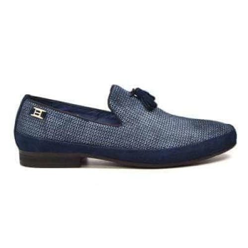 British Walkers Chris Men s Blue Burnished Leather Loafers For Cheap