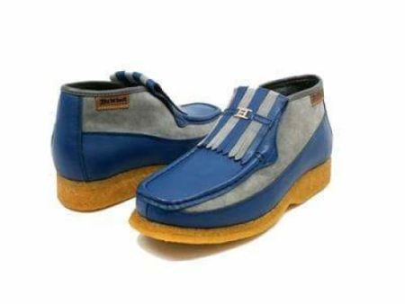 British Walkers Apollo Men s Blue Leather and Grey Suede Crepe Sole Slip On Boots Online