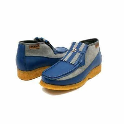 British Walkers Apollo Men s Blue Leather and Grey Suede Crepe Sole Slip On Boots Online