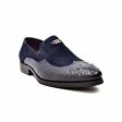 British Walkers Shiraz Men s Navy Blue Crocodile Leather and Suede Loafers For Discount