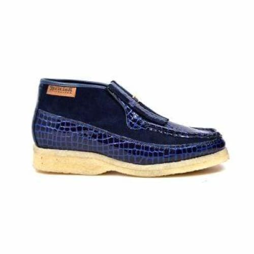 British Walkers Apollo Croc Men s Navy Blue Crocodile Leather and Suede Crepe Sole Boots For Sale