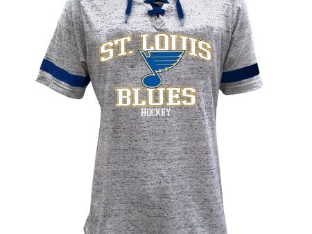 ST. LOUIS BLUES LADIES BIG & TALL LACE UP T-SHIRT - GREY For Sale