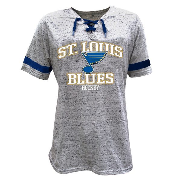 ST. LOUIS BLUES LADIES BIG & TALL LACE UP T-SHIRT - GREY For Sale