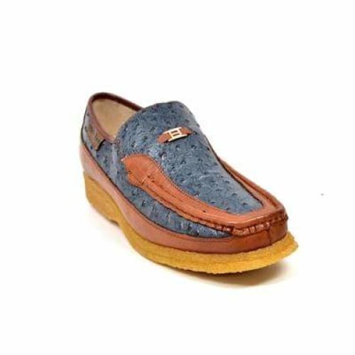 British Walkers Harlem Men s Blue and Tan Leather Crepe Sole Slip On Shoes For Sale