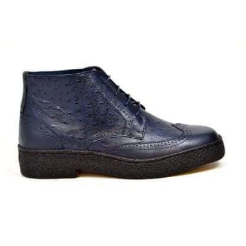 British Walkers Playboy Wingtips Men s Navy Blue Ostrich Leather High Top Boots For Sale