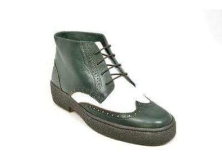 British Walkers Wingtip Two Tone Men s Green and White Leather For Discount