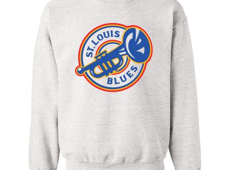 ST.LOUIE BLUES SERIES SIX TRUMPET LOGO FLEECE CREW - GREY Cheap