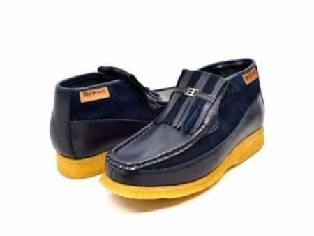 British Walkers Apollo Men s Navy Leather and Suede Crepe Sole Slip On Boots Discount