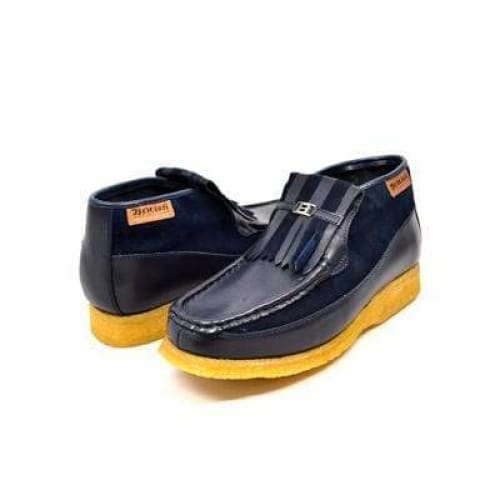 British Walkers Apollo Men s Navy Leather and Suede Crepe Sole Slip On Boots Discount