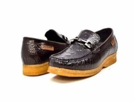 British Walkers Chain Men s Brown Crocodile Leather Slip On Loafers on Sale