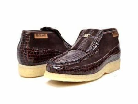 British Walkers Apollo Crocs Men s Brown Crocodile Leather and Suede Crepe Sole Slip Ons on Sale