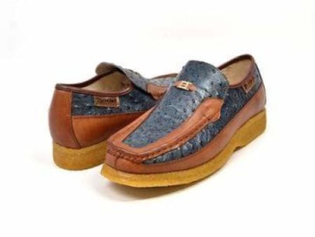 British Walkers Harlem Men s Blue and Tan Leather Crepe Sole Slip On Shoes For Sale