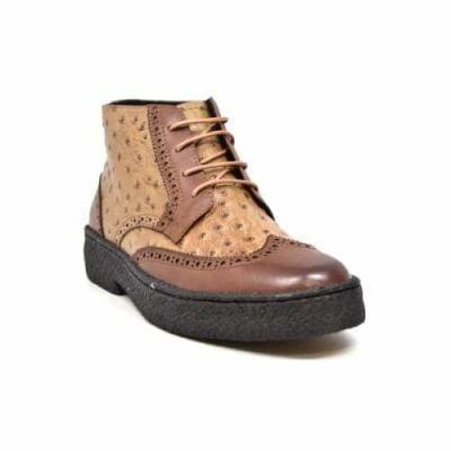 British Walkers Playboy Wingtip Men s Tan and Cognac Ostrich Leather High Tops For Cheap