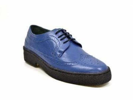 British Walkers Wingtip Low Cut Men s Cobalt Blue Leather Oxfords on Sale