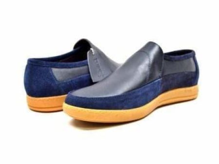 British Walkers Norwich Bally Style Men s Navy Blue Suede and Leather Slip Ons on Sale