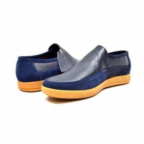 British Walkers Norwich Bally Style Men s Navy Blue Suede and Leather Slip Ons on Sale