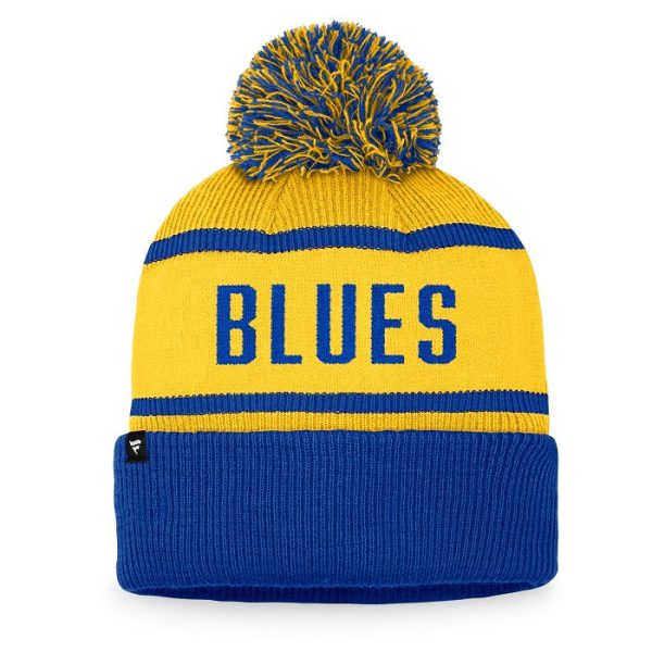 ST. LOUIS BLUES FANATICS CIRCLE LOGO POM KNIT HAT - BLUE GOLD For Discount