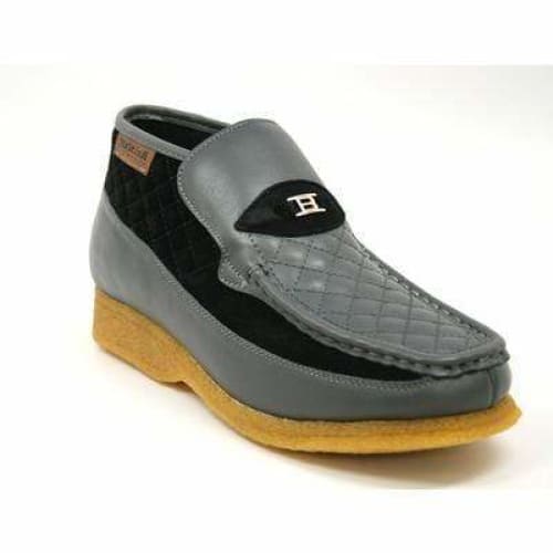 British Walkers Checkers Men s Black Leather and Gray Suede Slip Ons Online