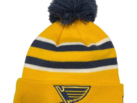 ST. LOUIS BLUES NEW ERA STRIPED POM KNIT - GOLD NAVY Online