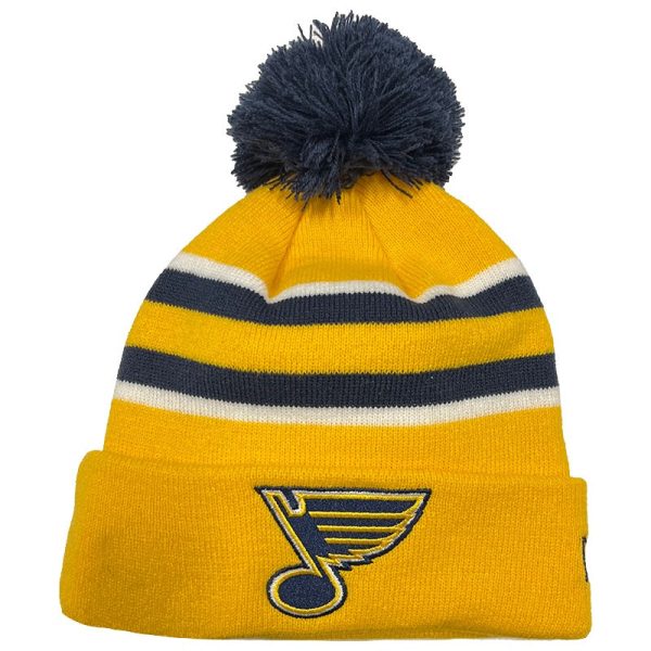 ST. LOUIS BLUES NEW ERA STRIPED POM KNIT - GOLD NAVY Online