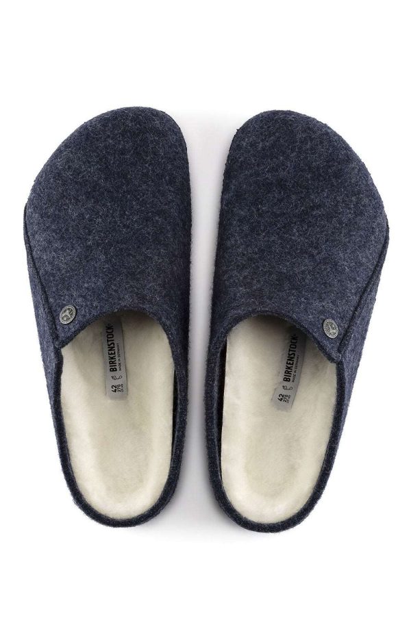 Birkenstock Zermatt Shearling Dark Blue Wool Felt Slippers 1017535 Sale