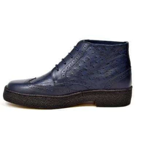 British Walkers Playboy Wingtips Men s Navy Blue Ostrich Leather High Top Boots For Sale