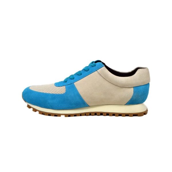 British Walkers Surrey Men s Blue and Beige Leather and Suede Sneakers For Cheap