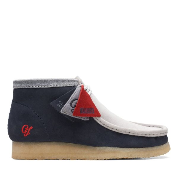 Clarks Originals Wallabee Boots VCY Men s Navy and Gray Suede 26165077 Hot on Sale