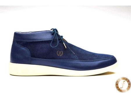 Johnny Famous Bally Style Central Park Men s Navy Blue Leather and Suede High Tops on Sale