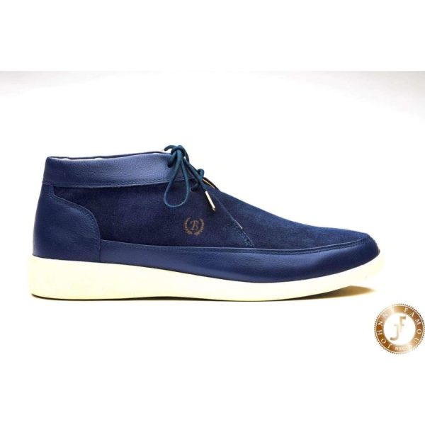 Johnny Famous Bally Style Central Park Men s Navy Blue Leather and Suede High Tops on Sale