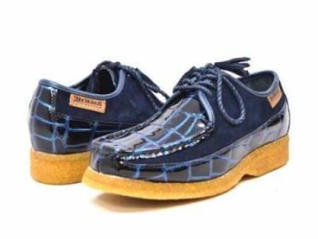 British Walkers Crown Croc Men s Navy Blue Crocodile Leather and Suede Lace Up Crepe Soles Fashion