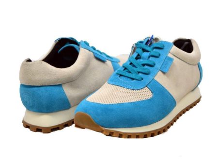 British Walkers Surrey Men s Blue and Beige Leather and Suede Sneakers For Cheap