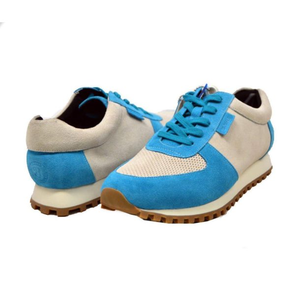 British Walkers Surrey Men s Blue and Beige Leather and Suede Sneakers For Cheap