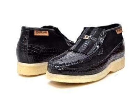 British Walkers Apollo Crocs Men s Black Crocodile Leather and Suede Online Sale