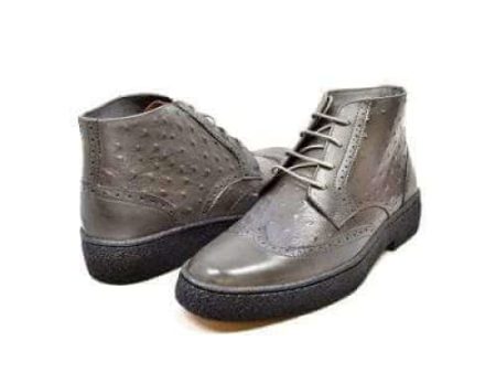 British Walkers Playboy Wingtips Limited Edition Men s Gray Ostrich Leather High Top Boots For Sale