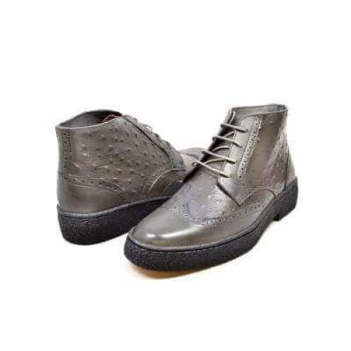 British Walkers Playboy Wingtips Limited Edition Men s Gray Ostrich Leather High Top Boots For Sale