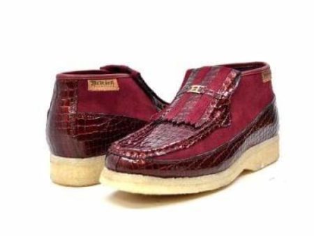 British Walkers Apollo Croc Men s Burgundy Crocodile Leather and Suede Crepe Sole on Sale