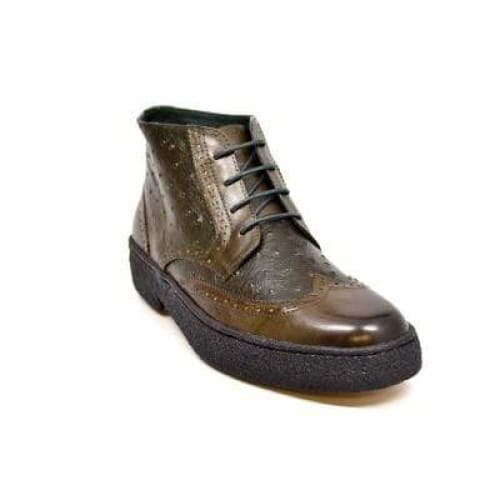 British Walkers Playboy Wingtips Limited Edition Men s Olive Green Ostrich Leather High Top Boots Hot on Sale