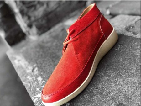 Johnny Famous Bally Style Central Park Men s Red Leather and Suede High Tops Online Sale