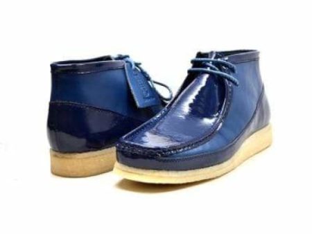 British Walkers Wallabee Boots Walker 100 Men s Navy Blue Patent Leather High Tops Fashion