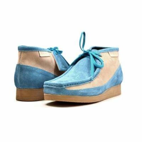 British Walkers New Castle Wallabee Boots Men s Blue and Beige Suede For Cheap