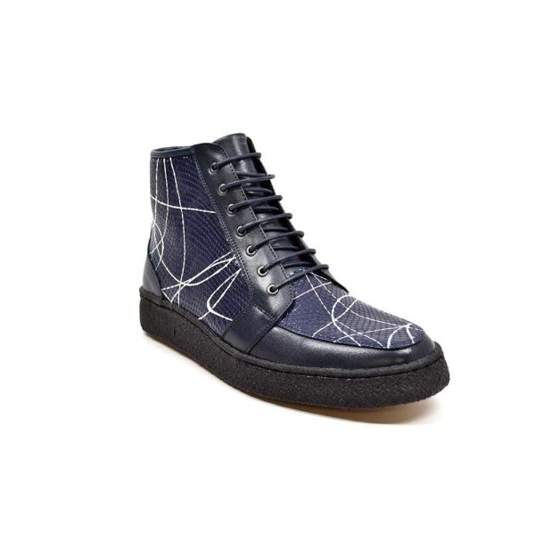 British Walkers Extreme Limited Edition Men s Navy Leather Linear Design High Tops Custom Made Sale