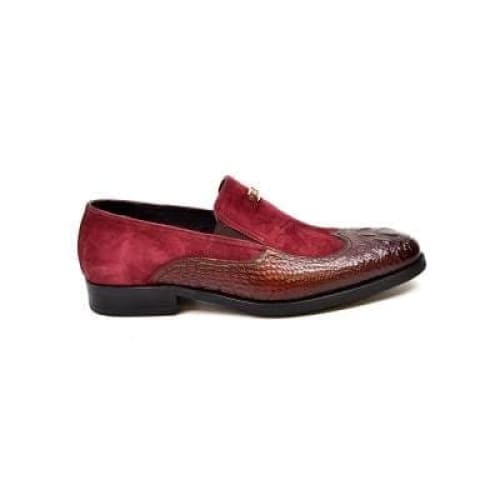 British Walkers Shiraz Crocs Men s Burgundy Crocodile Leather and Suede Loafers Online Sale