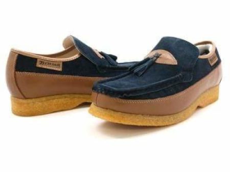 British Walkers King Men s Old School Navy and Tan Suede Slip On Shoes on Sale