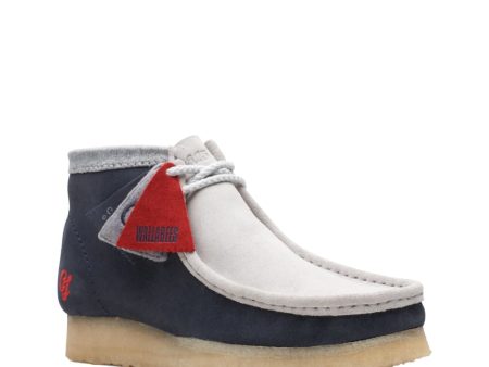 Clarks Originals Wallabee Boots VCY Men s Navy Gray and Red Suede 26165077 For Sale