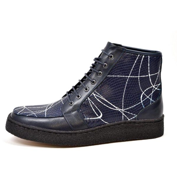 British Walkers Extreme Limited Edition Men s Navy Leather Linear Design High Tops Custom Made Sale