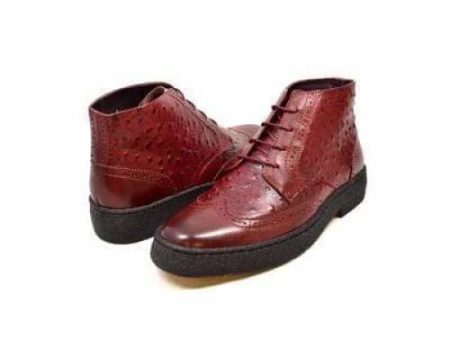 British Walkers Playboy Wingtip Men s Burgundy Ostrich Leather High Tops Boots Fashion